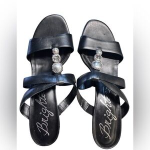 Brighton Tenley Black Leather Sandals with Silver/ Crystal Accents